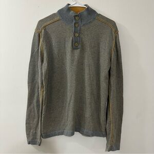 Sundance Sweater Mens Large L Gray Yellow‎ 1/4 Button Up Henley 100% Cotton